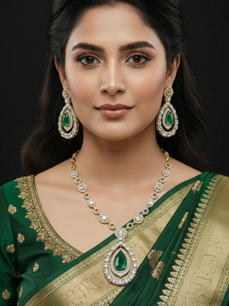 Victorian Polish Green Doublet Moissanite Polki Necklace Set