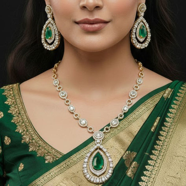 Victorian Polish Green Doublet Moissanite Polki Necklace Set