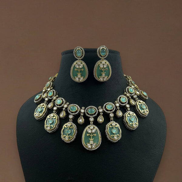 Antique Green Meenakari Necklace Set with Kundan Work  Handcrafted Ethnic Jewelry