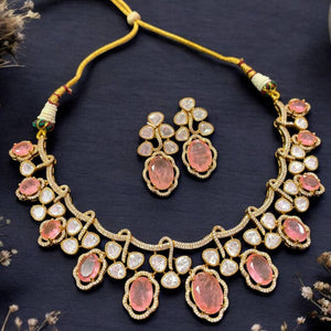Pastel Pink Kundan Choker Necklace Set