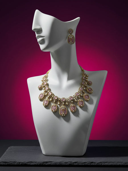 Handcrafted Holdali Victorian-Polish Moissanite Polki Necklace Set