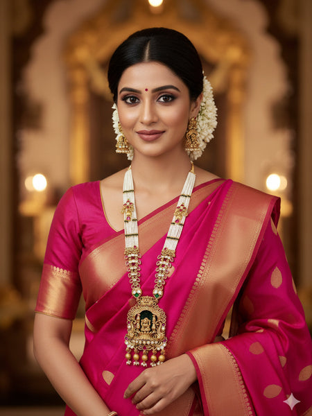 Majestic Rajwadi Temple Necklace Set with Premium Golden Plating