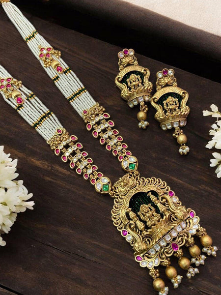 Majestic Rajwadi Temple Necklace Set with Premium Golden Plating
