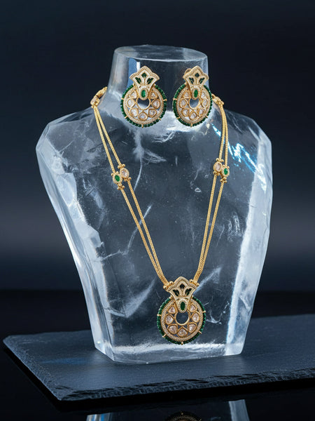 Handcrafted Polki Delicate Brass Necklace Set with Golden Plating