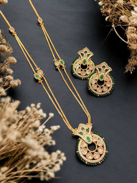 Handcrafted Polki Delicate Brass Necklace Set with Golden Plating