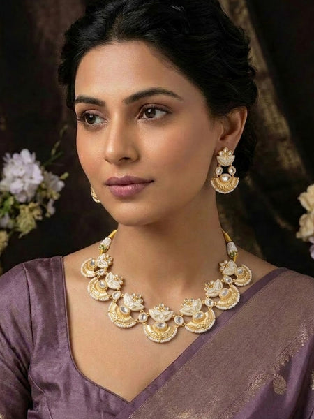 Elegant Brass Golden Meenakari Necklace & Earring Set