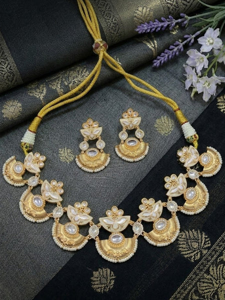 Elegant Brass Golden Meenakari Necklace & Earring Set