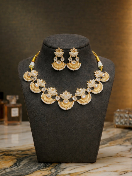 Elegant Brass Golden Meenakari Necklace & Earring Set