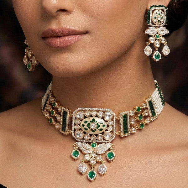 Luxury Emerald Stone Choker Necklace Set for Women