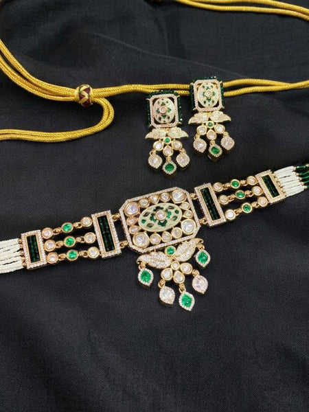 Luxury Emerald Stone Choker Necklace Set for Women