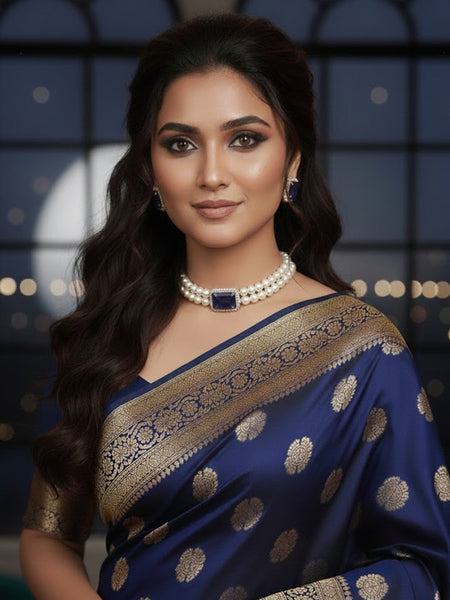 Victorian Polish Shell Pearl Choker with Blue CZ Centerpiece