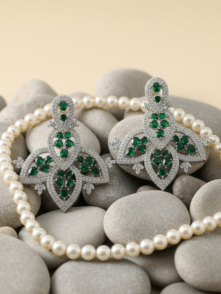 Silver Polish Bridal Necklace Set with Green Doublets & CZ Stones