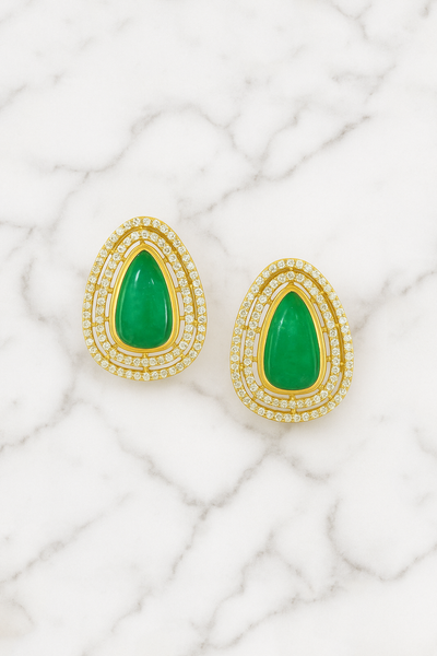 Elegant Teardrop Green Gem Necklace with Earrings