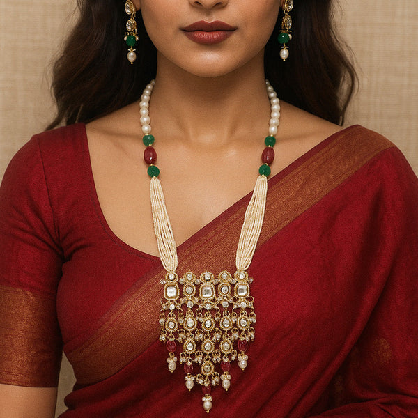 Regal Charm Layered Kundan Necklace with Earrings