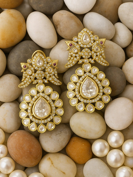 Elegant Onyx Beaded Victorian Necklace Set with Moissanite Polki CZ