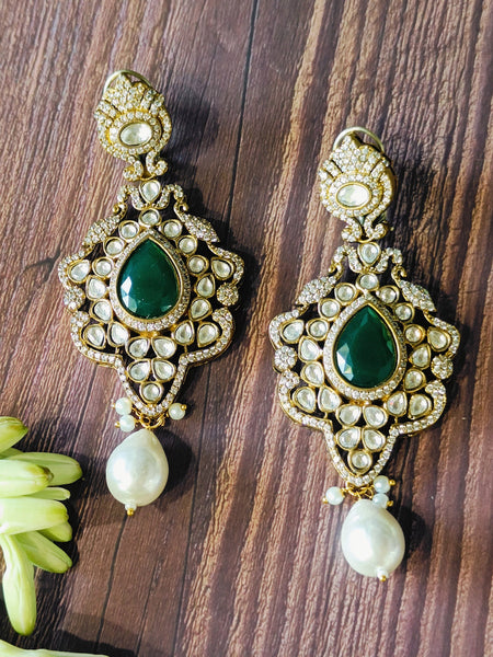 Royal Pearl and Green Stone Kundan Necklace Set