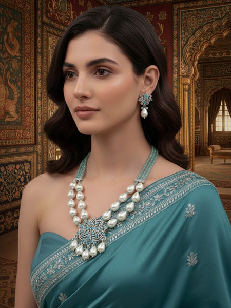 Elegant Handcrafted Dual-Layer Pearl Beaded Necklace Set