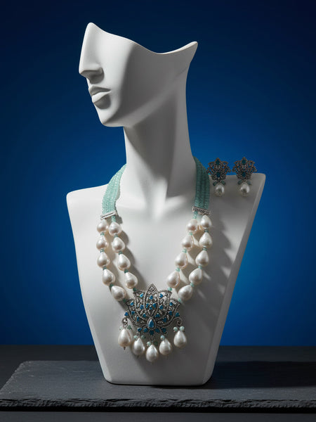 Elegant Handcrafted Dual-Layer Pearl Beaded Necklace Set