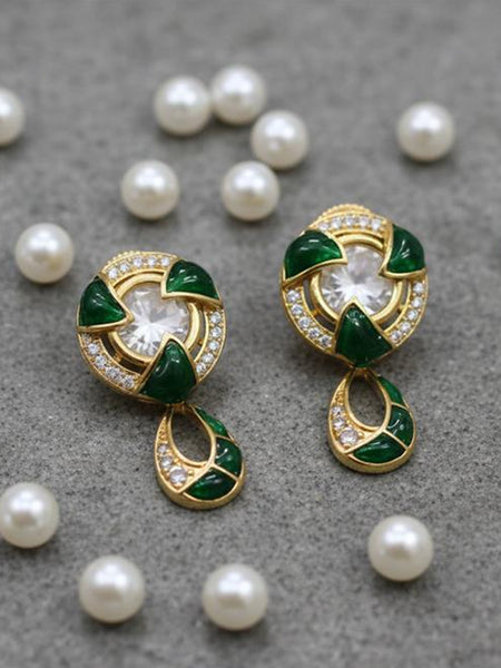 Elegant Moissanite Polki Necklace Set with Golden Polish & Teardrop Danglers