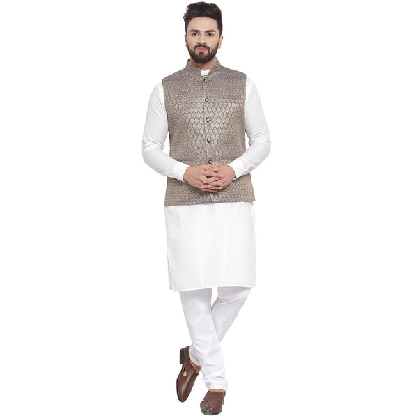 Luxury at Less New Designer Men Blue And Golden Brocade Nehru Jacket For Men