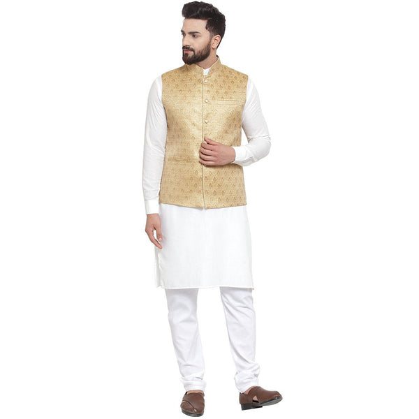 New Designer Men Golden Brocade Nehru Jacket By Luxury at Less