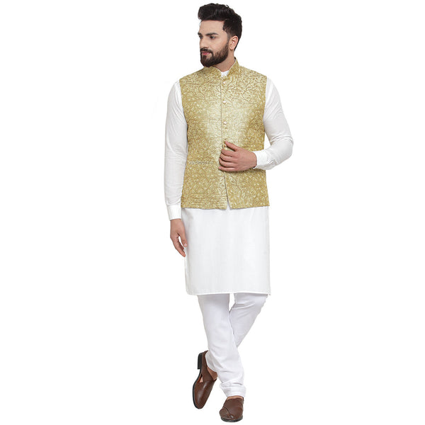 New Designer Men Green Brocade Nehru Jacket By Luxury at Less