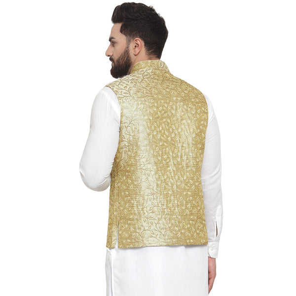 New Designer Men Green Brocade Nehru Jacket By Luxury at Less
