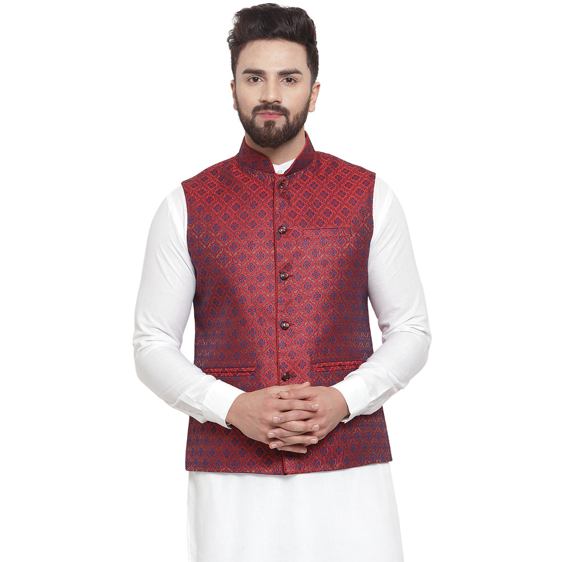Luxury at Less New Designer Men Maroon Brocade Nehru Jacket For Men