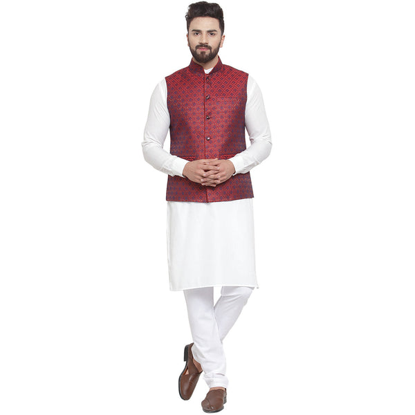 Luxury at Less New Designer Men Maroon Brocade Nehru Jacket For Men