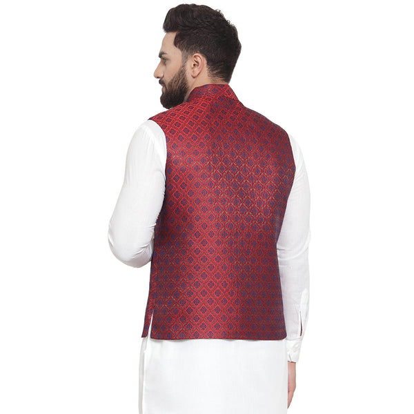 Luxury at Less New Designer Men Maroon Brocade Nehru Jacket For Men