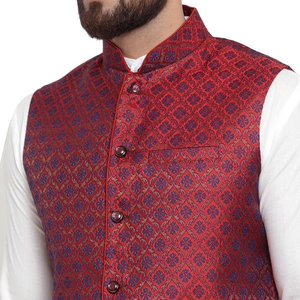 Luxury at Less New Designer Men Maroon Brocade Nehru Jacket For Men