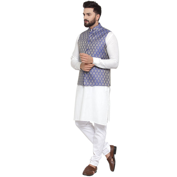 Luxury at Less New Designer Men Blue Brocade Nehru Jacket For Men