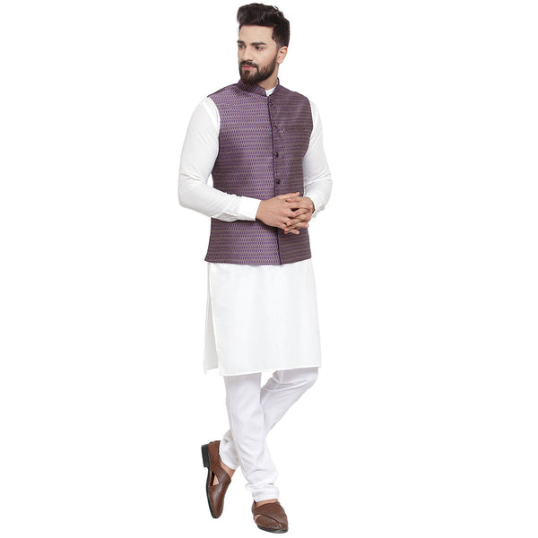 New Designer Men Violet Brocade Nehru Jacket By Luxury at Less