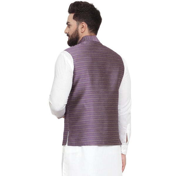 New Designer Men Violet Brocade Nehru Jacket By Luxury at Less