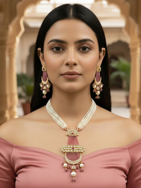 Elegant Golden Plated Brass Necklace Set with Moissanite Polki, CZ & AD Detailing