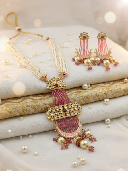 Elegant Golden Plated Brass Necklace Set with Moissanite Polki, CZ & AD Detailing