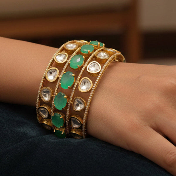 Luxury Golden Plated Brass Kada Set with Doublet Stones