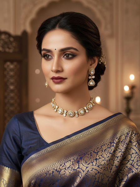 Classic Polki Necklace Set with Sparkling Moissanite Stones