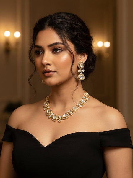 Classic Polki Necklace Set with Sparkling Moissanite Stones