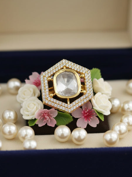 Golden Plated Moissanite Polki Choker with Matching Earrings & Ring