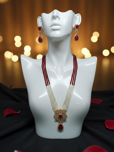 Royal Red & Pearl Golden Plated Handcrafted Necklace Set