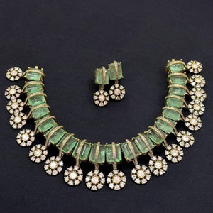 Majestic Mint Green & Diamond Floral Choker Necklace Set