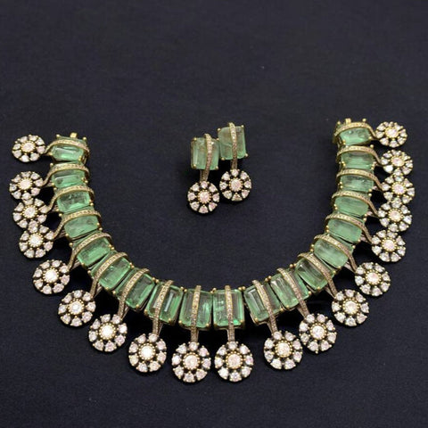 Majestic Mint Green & Diamond Floral Choker Necklace Set