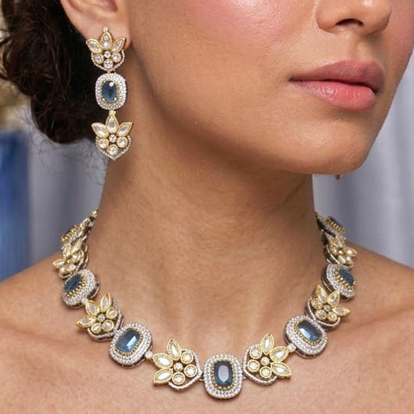 Victorian Style AD Polki Necklace Set with Doublet Stones