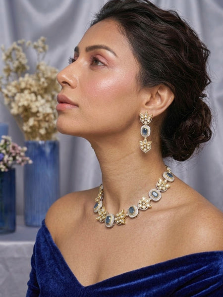 Victorian Style AD Polki Necklace Set with Doublet Stones