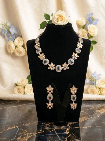 Victorian Style AD Polki Necklace Set with Doublet Stones