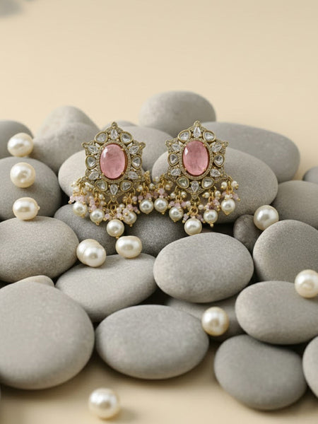 Victorian Polish Pearl Choker Set with Pink Doublets, Moissanite Polki & CZ