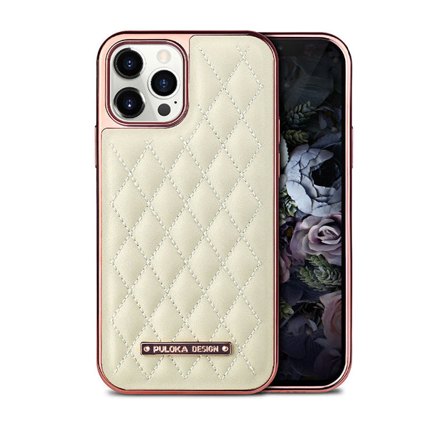 PULOKA Leather Diamond Design Electroplated Back Case for iPhone