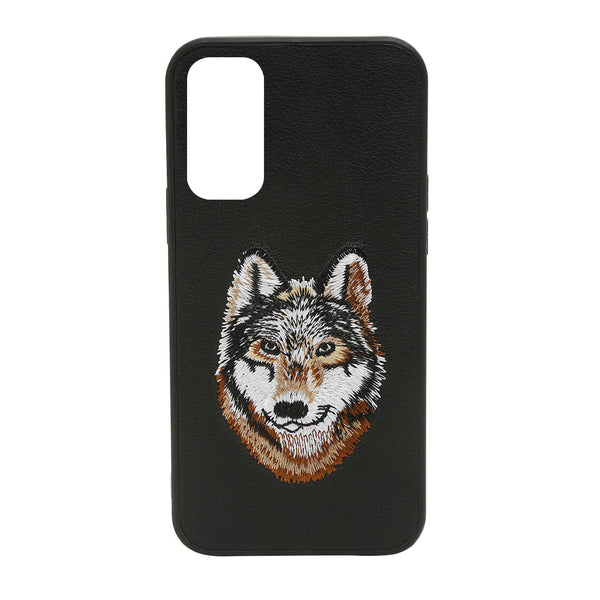 Wolf Leather Back Case Cover - Black