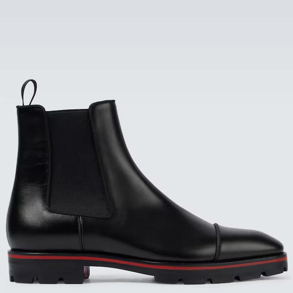 Premium Black Leather Chelsea Boots with Red-Accent Sole